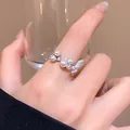 Detail shot of an elegant French Baroque style pearl and crystal open ring. - Multi-Pearl Rhinestone Open Ring (J1081)