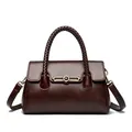 Elegant dark brown leather handbag in a rich finish with a unique braided handle - Brown