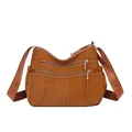 Vielseitige braune Nylon-Umhängetasche mit vielen Taschen und großem Fassungsvermögen - Braun