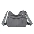 Large capacity grey multi-pocket crossbody bag with adjustable strap and soft fabric - Gray
