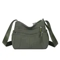 Large capacity multi-pocket women's crossbody bag in durable army green nylon material - Green
