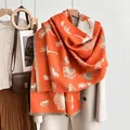 Elegante motivo a foglie di ginkgo arancione su sciarpa pesante in finto cashmere double-face - Stile B Foglia di Ginkgo-Arancione