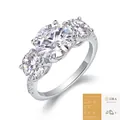 Sparkling 5 carat round cut moissanite three-stone engagement ring in 925 silver - US Size 9 / 3ct+1ct Moissanite (with GRA Certificate) (R14148)