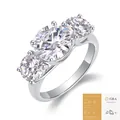Elegant 5 carat moissanite three-stone engagement ring in 925 silver with GRA report - US Size 9 / 3ct+1ct Moissanite (with GRA Certificate) (R14891)