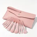 Detailansicht 10-teiliges pfirsichrosa Make-up-Pinsel-Set mit Tasche - 10 rosa Pinsel mit Ledertasche