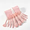 Detailansicht von 10-teiligem pfirsichrosa Make-up-Pinsel-Set mit passender Tragetasche - 10 rosa Pinsel mit Seidentasche