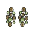 Detailed macro view of vintage drop earrings featuring green resin and hammered gold - Vintage Ethnic Tassel Style (E15572) / Green