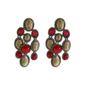 Detailed view of retro ethnic style drop earrings with red resin and gold accents - Vintage Ethnic Tassel Style (E15573) / Red