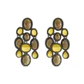 Close-up detail of vintage ethnic style drop earrings featuring yellow resin cabochons - Vintage Ethnic Tassel Style (E15574)