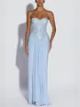 Light blue strapless sequin evening gown with draped bodycon maxi skirt - S / Dresses / Blue