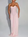 Elegant light pink strapless sequin corset dress with draped floor-length skirt - S / Dresses / Pink