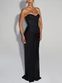 Elegant black strapless evening gown with sequined bodice and floor-length skirt - S / Dresses / Black