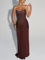 Elegant brown strapless sequin corset evening gown with draped high waist slim fit design. - S / Dresses / Dark Brown