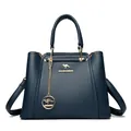 Bolso de mano azul marino con logotipo de canguro, herrajes dorados y compartimentos - Azul