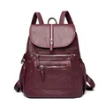 Vintage soft leather backpack for women in burgundy large capacity commute schoolbag - Red