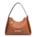 Classic brown pebbled leather hobo bag for women featuring a stylish KDFN metal logo plaque - Yellow