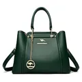 Elegante bolso de mano verde oscuro en cuero granulado con logo de canguro dorado y asa - Verde oscuro