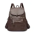 Sac à dos vintage en cuir souple marron avec plusieurs poches zippées pour femme - Marron Café