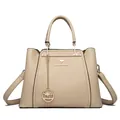 Elegante bolso bandolera beige con adorno de canguro dorado y varios compartimentos - Caqui