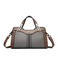 Elegante borsa a tracolla in ecopelle grigia e marrone con manici e dettagli intrecciati - Modello in Contrasto / Grigio