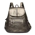 Sac à dos vintage en cuir souple métallisé pour femme avec plusieurs poches zippées - Or
