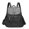Sac à dos vintage en cuir souple pour femme de grande capacité en gris anthracite - Gris