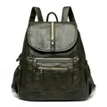 Sac à dos vintage en cuir souple vert olive pour femme avec grande capacité et poches - Vert