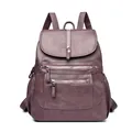 Sac à dos vintage élégant en cuir souple pour femme, grande capacité, en violet - Violet
