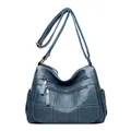 Bolso bandolera de piel suave azul para mujer con diseño casual de múltiples bolsillos - Verde azulado