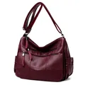 Elegant burgundy soft leather shoulder bag for women featuring multiple zipper pockets - Burgundy
