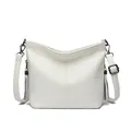 Large white pebbled PU leather bucket bag with tassels and adjustable shoulder strap - White