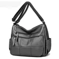 Elegante bolso bandolera de cuero suave gris para mujer con múltiples bolsillos con cremallera - Gris