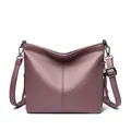 Large capacity purple pebbled leather shoulder bag with tassel and adjustable strap - Purple