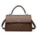 Elegant brown quilted leather handbag with top handle and kangaroo logo detail - Coffee