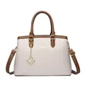 Elegant women's cream and brown faux leather handbag with detachable strap and kangaroo charm - Light Gray/Khaki