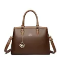 Elegant brown textured leather handbag for women featuring a stylish kangaroo logo charm - Brown And Khaki