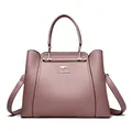 Bolso de mano elegante en cuero rosa empolvado con logo de canguro y oro. - Estilo Tote (L8855) / Violeta Claro