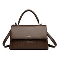 Sophisticated dark brown leather handbag with embossed patterns and adjustable shoulder strap - Coffee