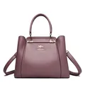 Elegante bolso de mano rosa viejo en cuero granulado con logo de canguro. - Estilo Tote (L8855) / Púrpura profundo
