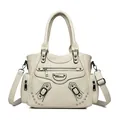 Cream white faux leather handbag with silver studs and adjustable shoulder strap - Off White