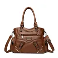 Sac à main vintage en simili cuir marron pour femmes sac à bandoulière élégant - Beige