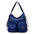 Dunkelblaue große Schultertasche aus Oxford-Gewebe mit mehreren Reißverschlüssen - Dunkelblau