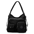 Modische schwarze große Handtasche aus Oxford-Gewebe mit praktischem Multi-Pocket-Design - Schwarz