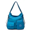 Blaue Vintage-Umhängetasche aus Oxford-Stoff mit großem Fassungsvermögen und vielen Taschen - Aqua