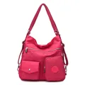 Große magentafarbene Oxford-Stoff-Schultertasche mit Mehrfachtaschen - Fuchsia