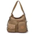 Vintage khakifarbene Umhängetasche aus Oxford-Gewebe mit hoher Kapazität und Taschen - Beige