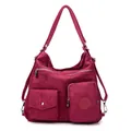Weinrote Oxford-Stoffhandtasche mit mehreren Taschen und verstellbarem Schultergurt für Damen - Traubenlila