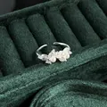 Detail view of a vintage silver adjustable ring featuring white pearls and marquise crystals. - No.1 Open Ring (Vintage Bowknot/Floral Style)