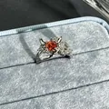 Elegant pomegranate red gemstone flower open ring with sparkling white zircon accents - Style 4 Adjustable Ring