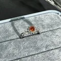 Elegant garnet red floral open ring with sparkling crystal accents in blue velvet box - Style 7 Adjustable Ring